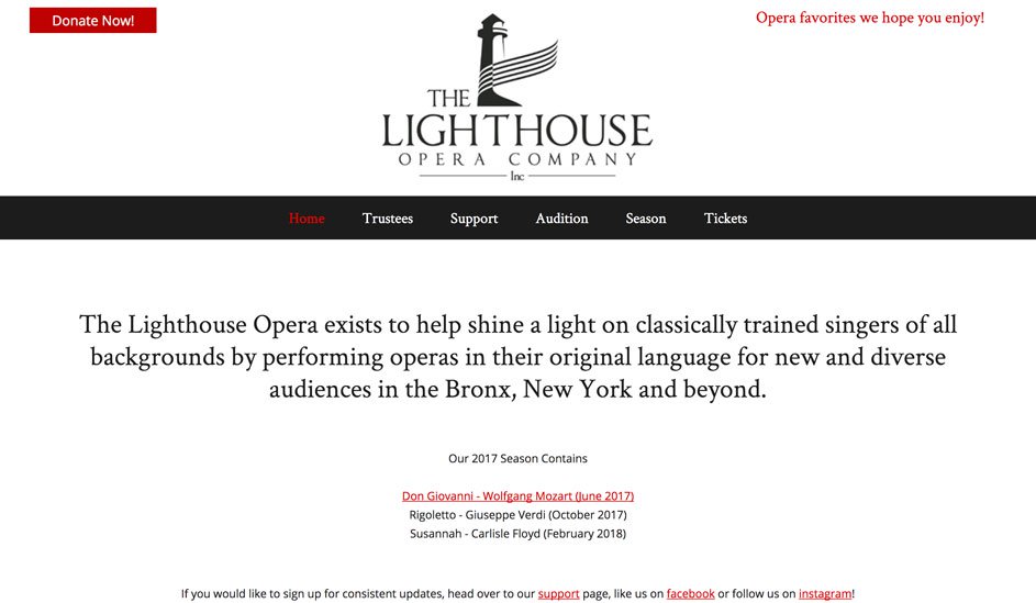 Website design template for an opera